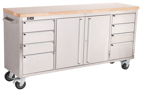 industrial steel workbench with cabinet storage|72 rolling tool chest.